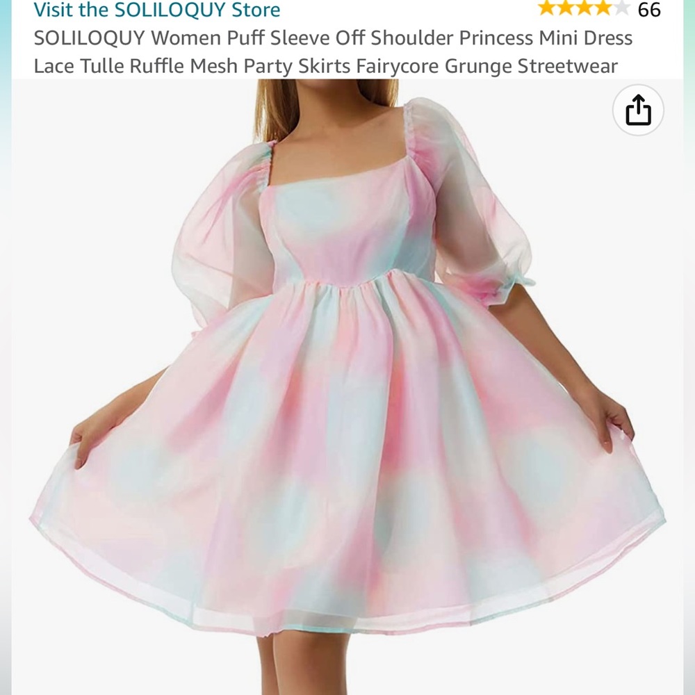 Rainbow Pastel Puff Sleeve Mini Dress